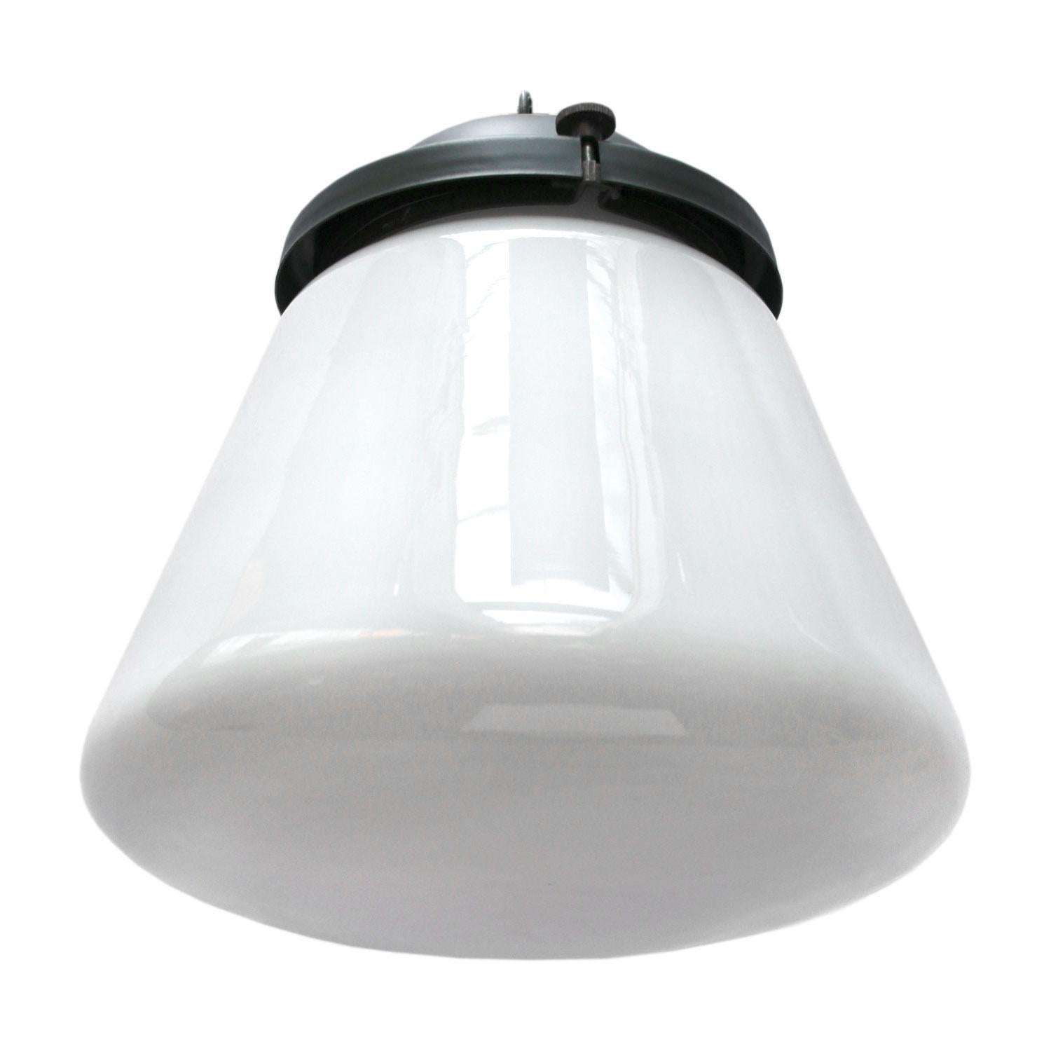 German White Opaline Glass Vintage Industrial Aluminum Top Pendant Lights