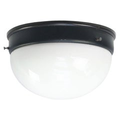 White Opaline Glass Vintage Industrial Bakelite Ceiling Lamp