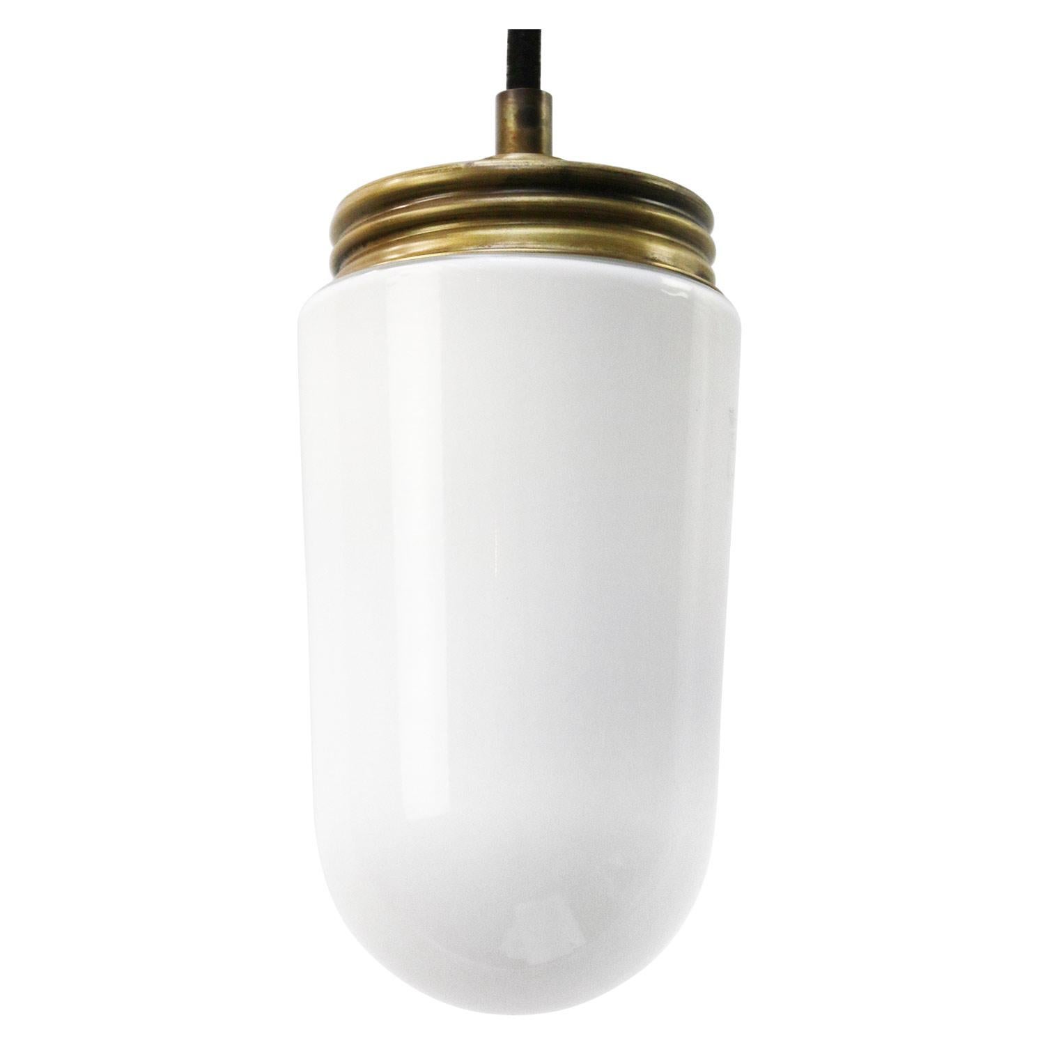 White Opaline Glass Vintage Industrial Brass Pendant Lights In Good Condition In Amsterdam, NL