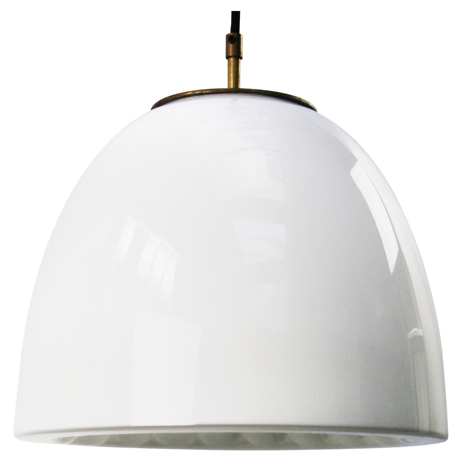 White Opaline Glass Vintage Industrial Brass Pendant Lights