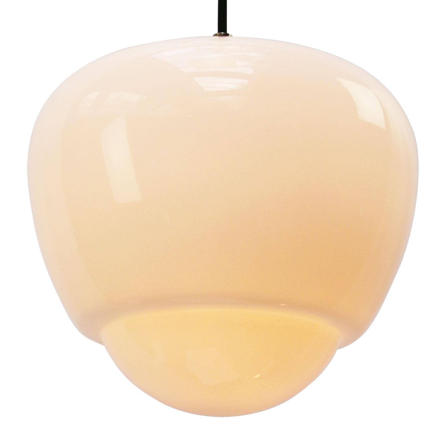 Opaline glass pendant.
2 meter black wire

Weight: 2.00 kg / 4.4 lb

Priced per individual item. All lamps have been made suitable by international standards for incandescent light bulbs, energy-efficient and LED bulbs. E26/E27 bulb holders and new