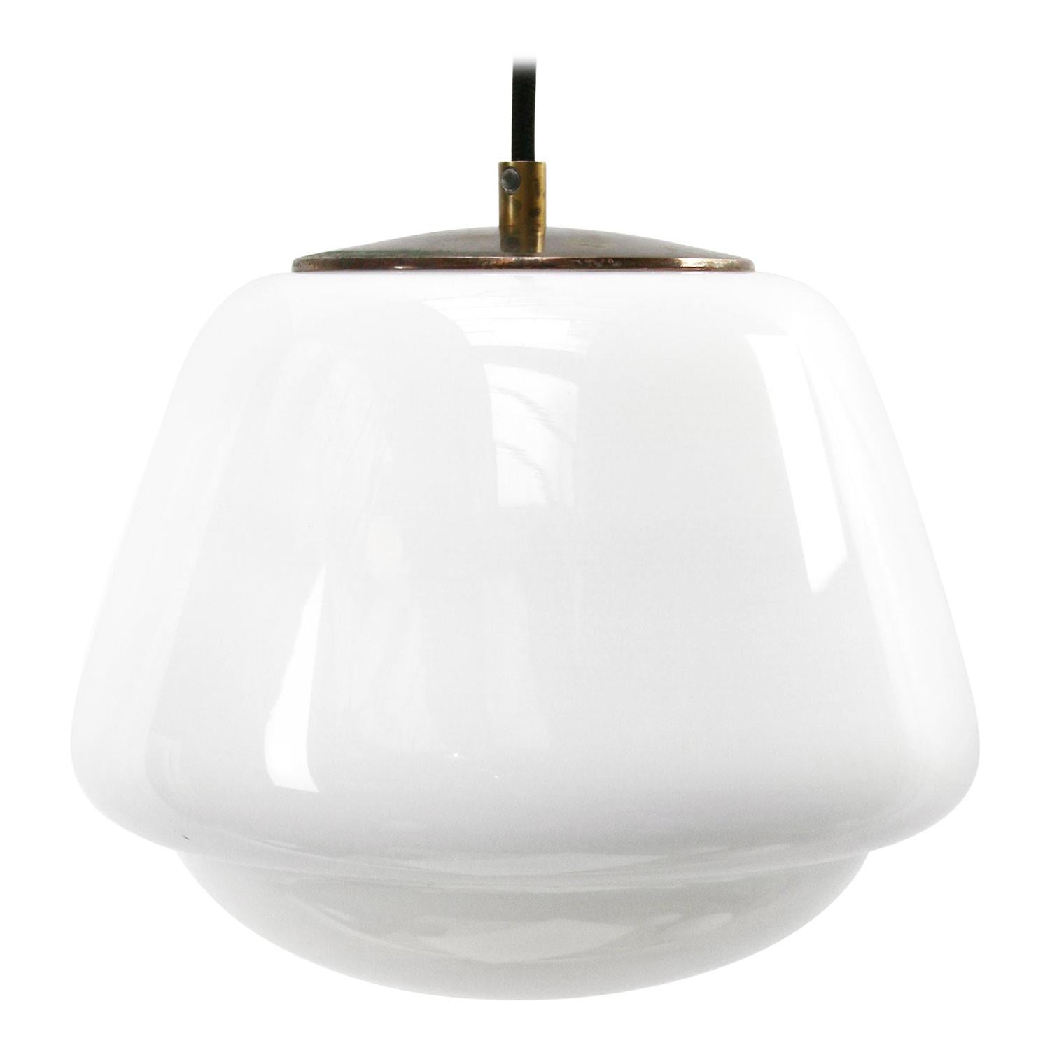 White Opaline Glass Vintage Industrial Brass Top Pendant Lights