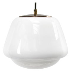 White Opaline Glass Vintage Industrial Brass Top Pendant Lights