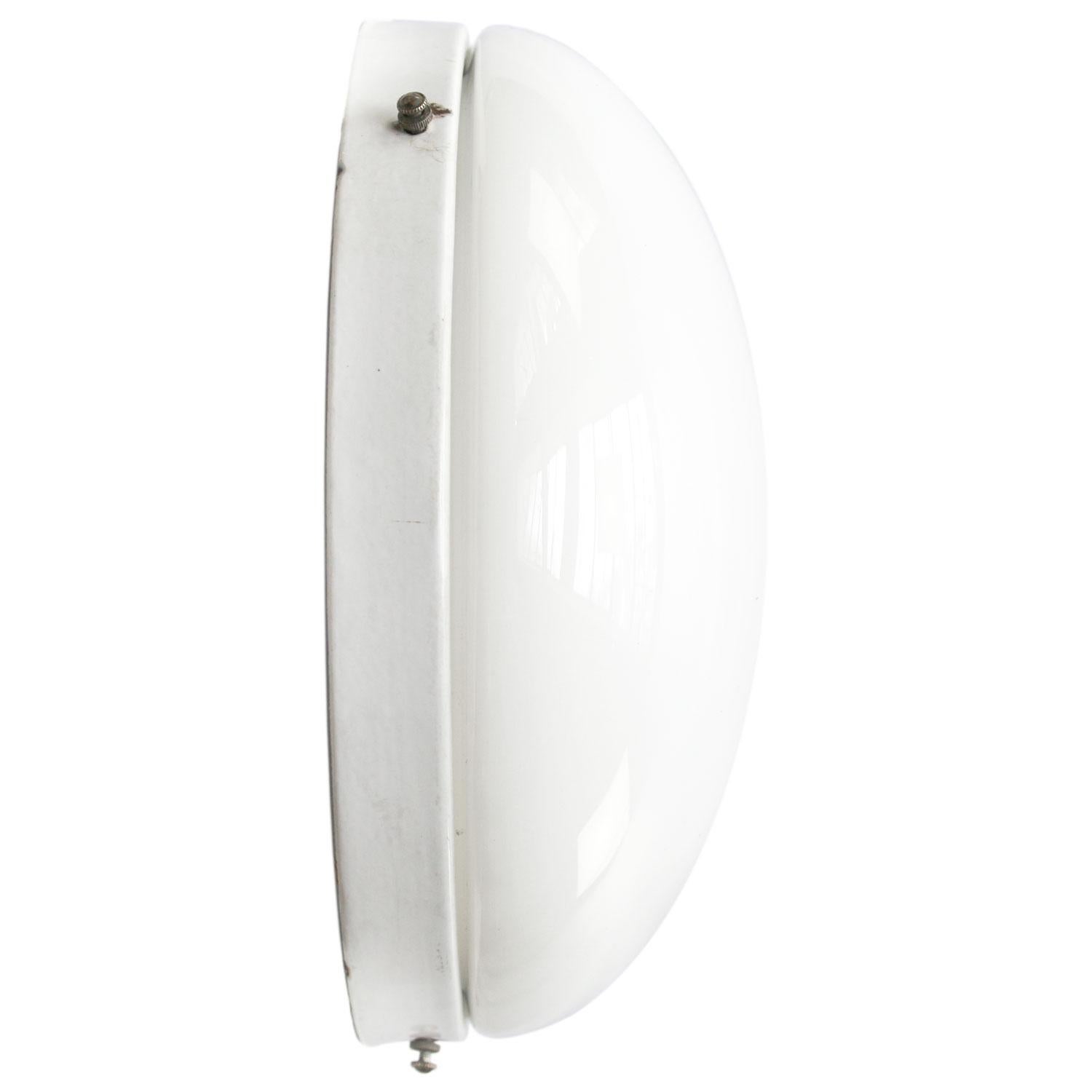 White Opaline Glass Vintage Industrial Enamel Flush Mount Wall Lamp Scone 1