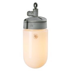 White Opaline Glass Vintage Industrial Metal Pendant Light