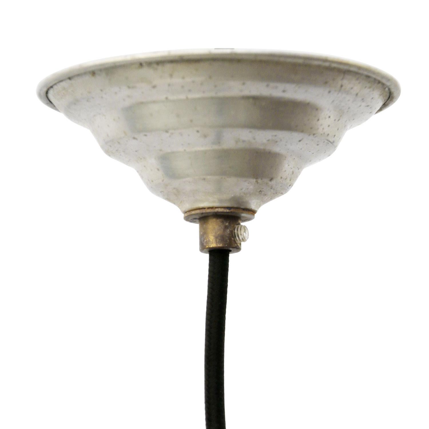 French White Opaline Glass Vintage Industrial Metal Top Pendant Light