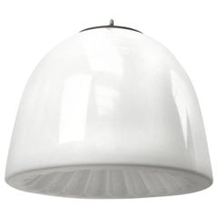 White Opaline Glass Vintage Industrial Metal-Top Pendant Light