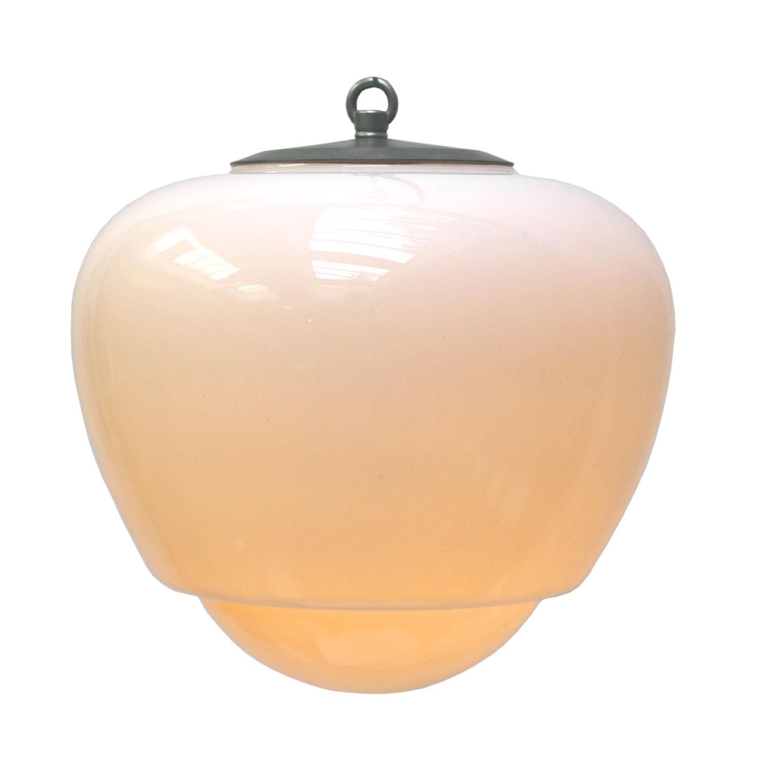 Opaline glass pendant.
2 meter black wire

Weight: 2.00 kg / 4.4 lb

Priced per individual item. All lamps have been made suitable by international standards for incandescent light bulbs, energy-efficient and LED bulbs. E26/E27 bulb holders and