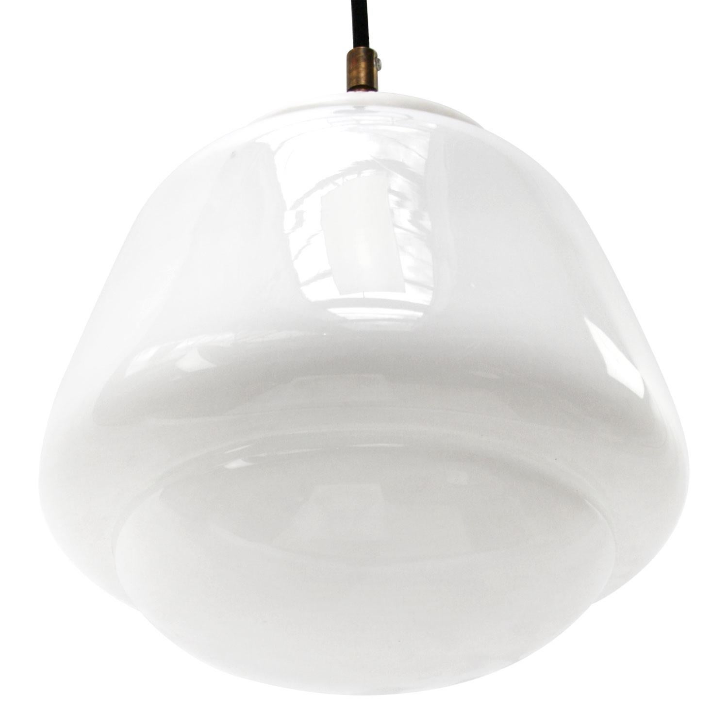20th Century White Opaline Glass Vintage Industrial Metal Top Pendant Lights