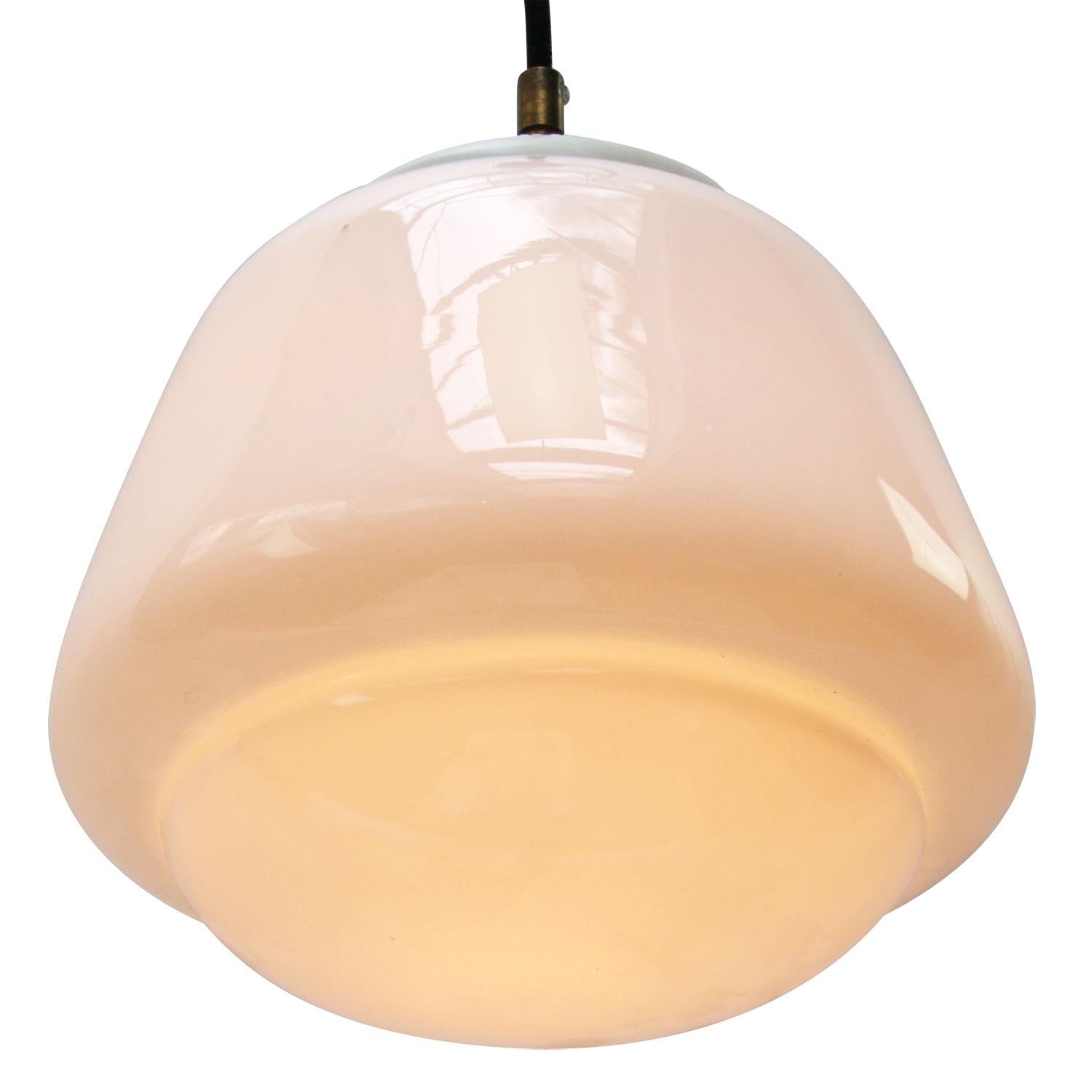 White Opaline Glass Vintage Industrial Metal Top Pendant Lights 1