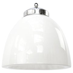 White Opaline Glass Vintage Industrial Metal Top Pendant Lights
