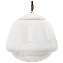 White Opaline Glass Vintage Industrial Metal Top Pendant Lights