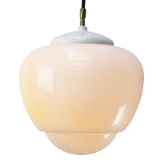 White Opaline Glass Vintage Industrial Pendant Light