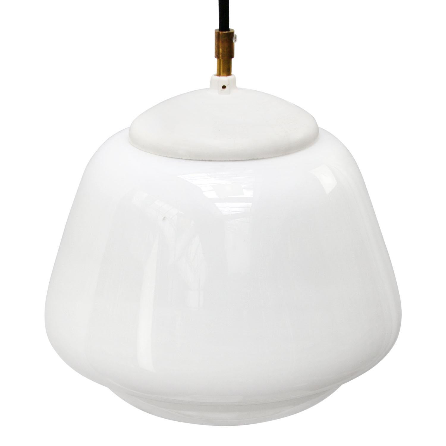 Bauhaus White Opaline Glass Vintage Industrial Pendant Light For Sale