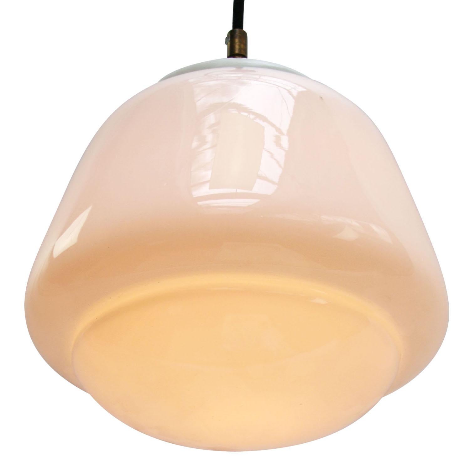 White Opaline Glass Vintage Industrial Pendant Lights In Good Condition For Sale In Amsterdam, NL