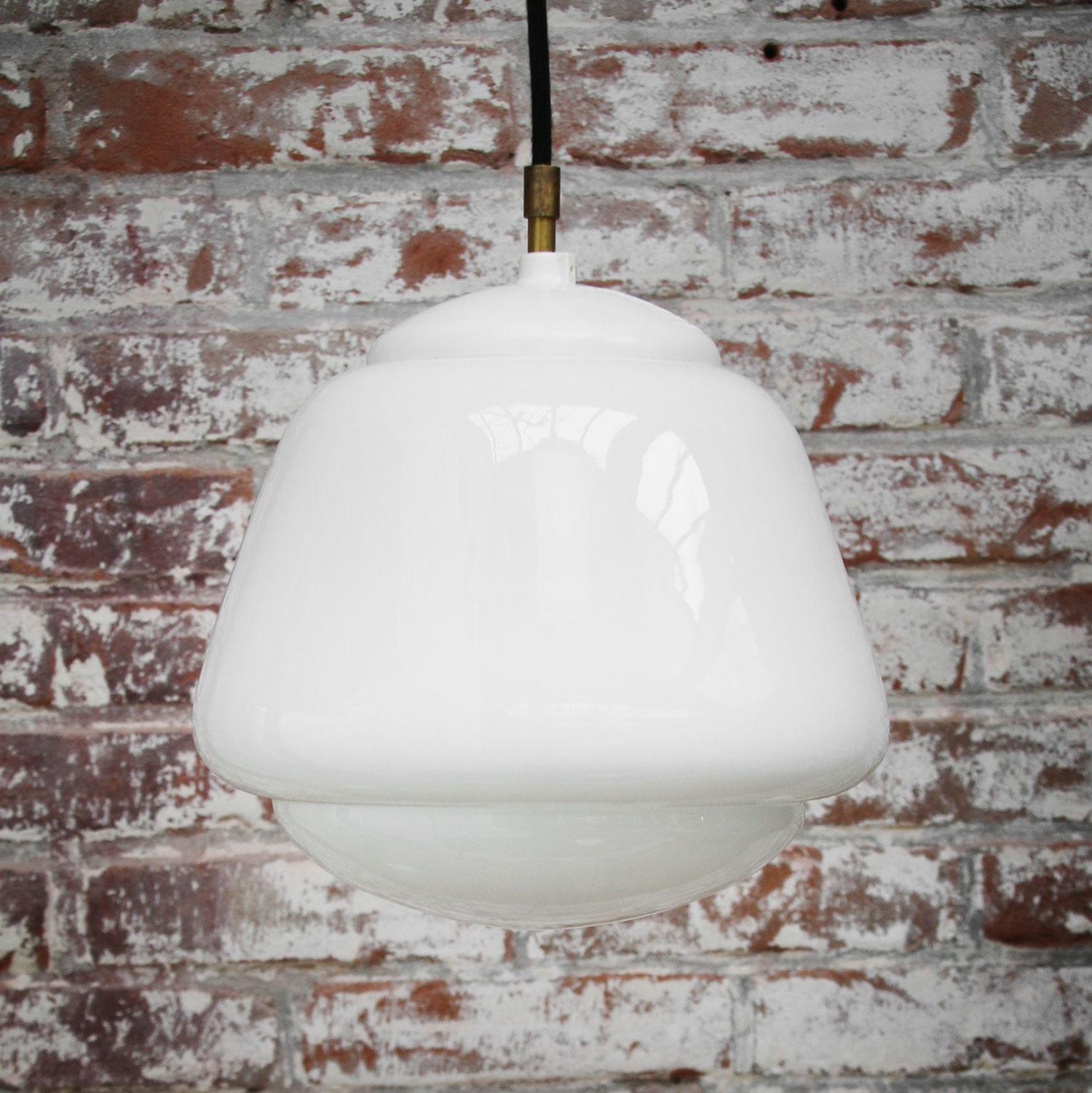 20th Century White Opaline Glass Vintage Industrial Pendant Light For Sale