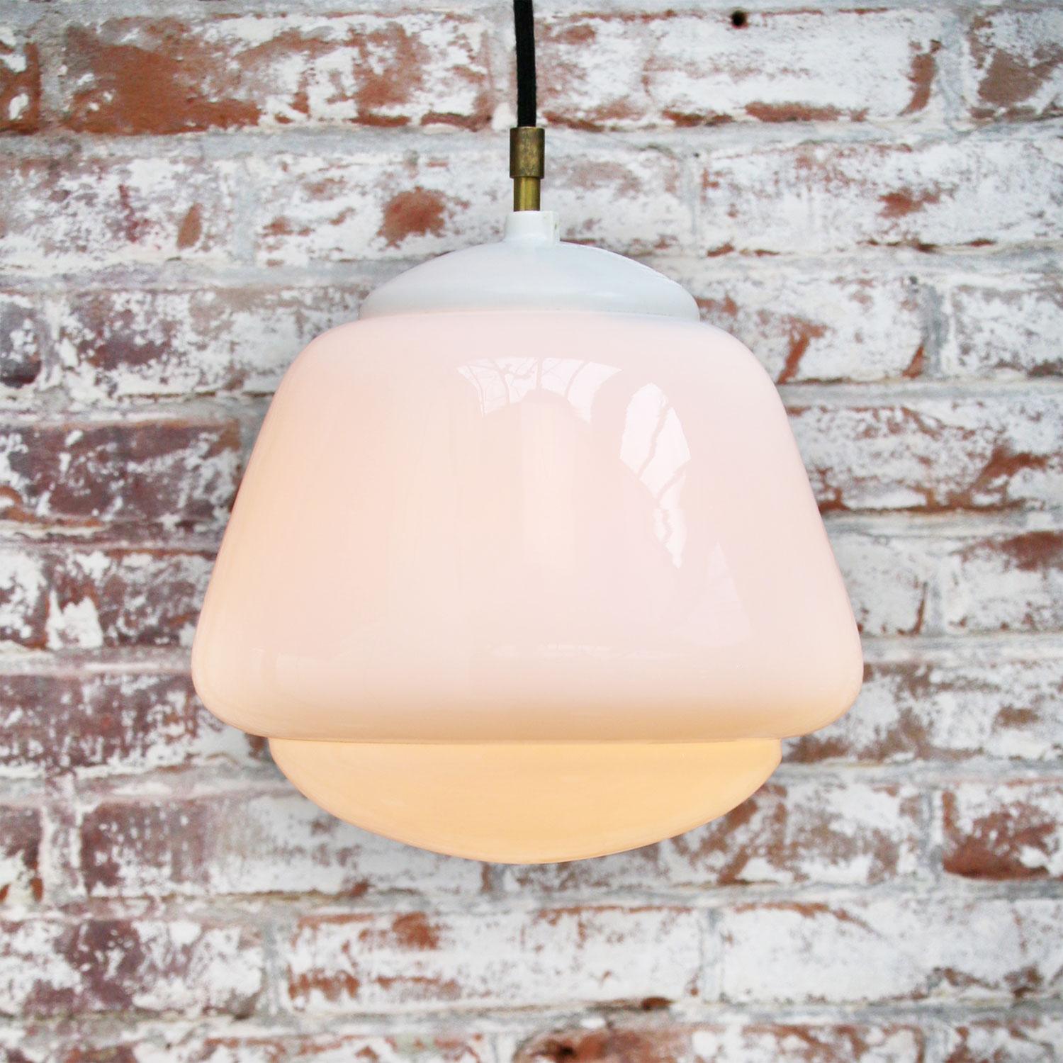 White Opaline Glass Vintage Industrial Pendant Light For Sale 1