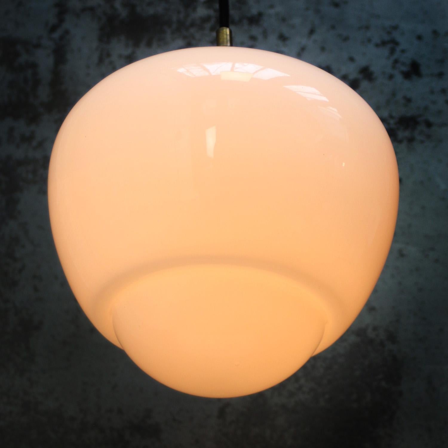 Bakelite White Opaline Glass Vintage Industrial Pendant Lights For Sale