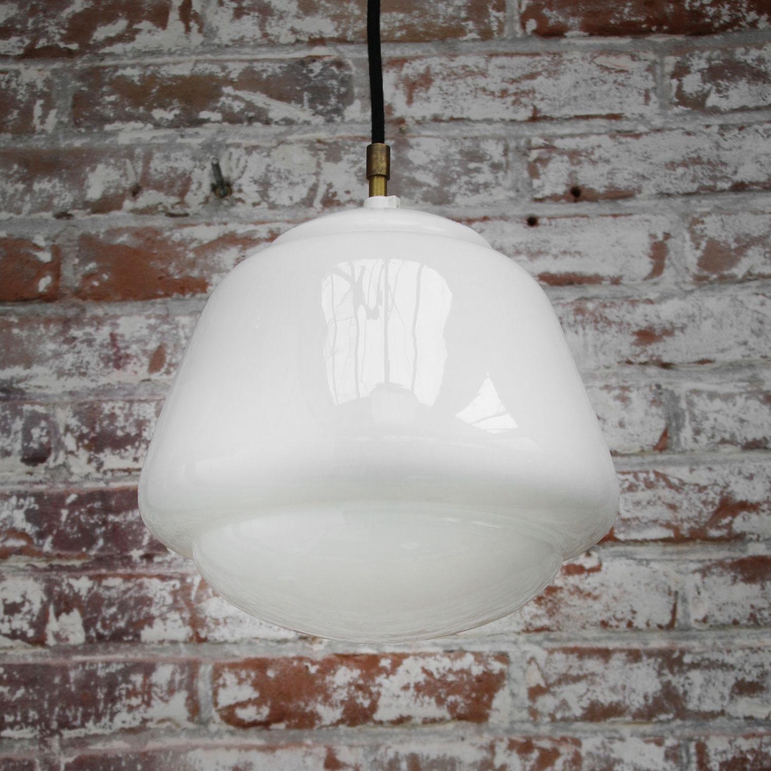 White Opaline Glass Vintage Industrial Pendant Light For Sale 2