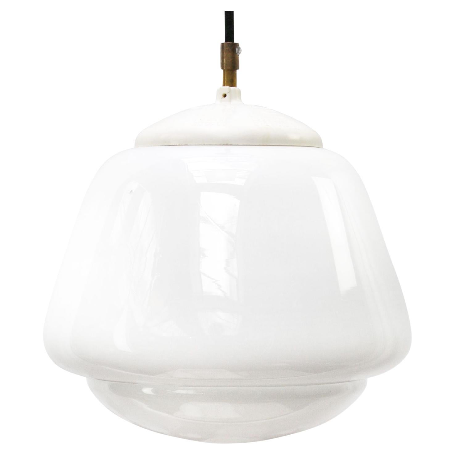 White Opaline Glass Vintage Industrial Pendant Light