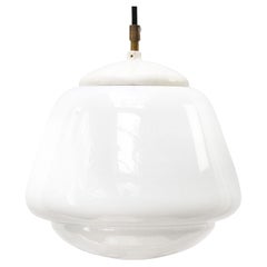White Opaline Glass Vintage Industrial Pendant Light
