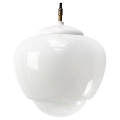 White Opaline Glass Vintage Industrial Pendant Lights