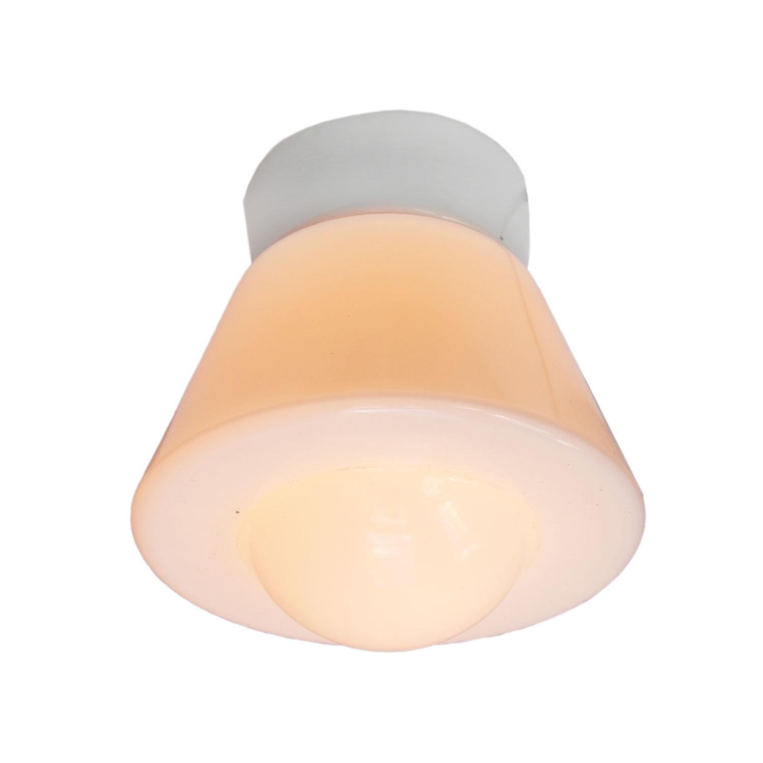 White Opaline Glass Vintage Industrial Porcelain Ceiling Flush Mount Lamps In Good Condition In Amsterdam, NL