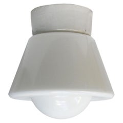 White Opaline Glass Vintage Industrial Porcelain Ceiling Flush Mount Lamps