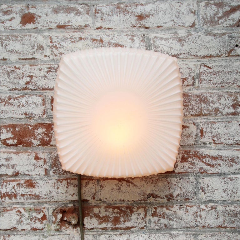 White Opaline Glass Vintage Industrial Scones Wall Lamps For Sale at