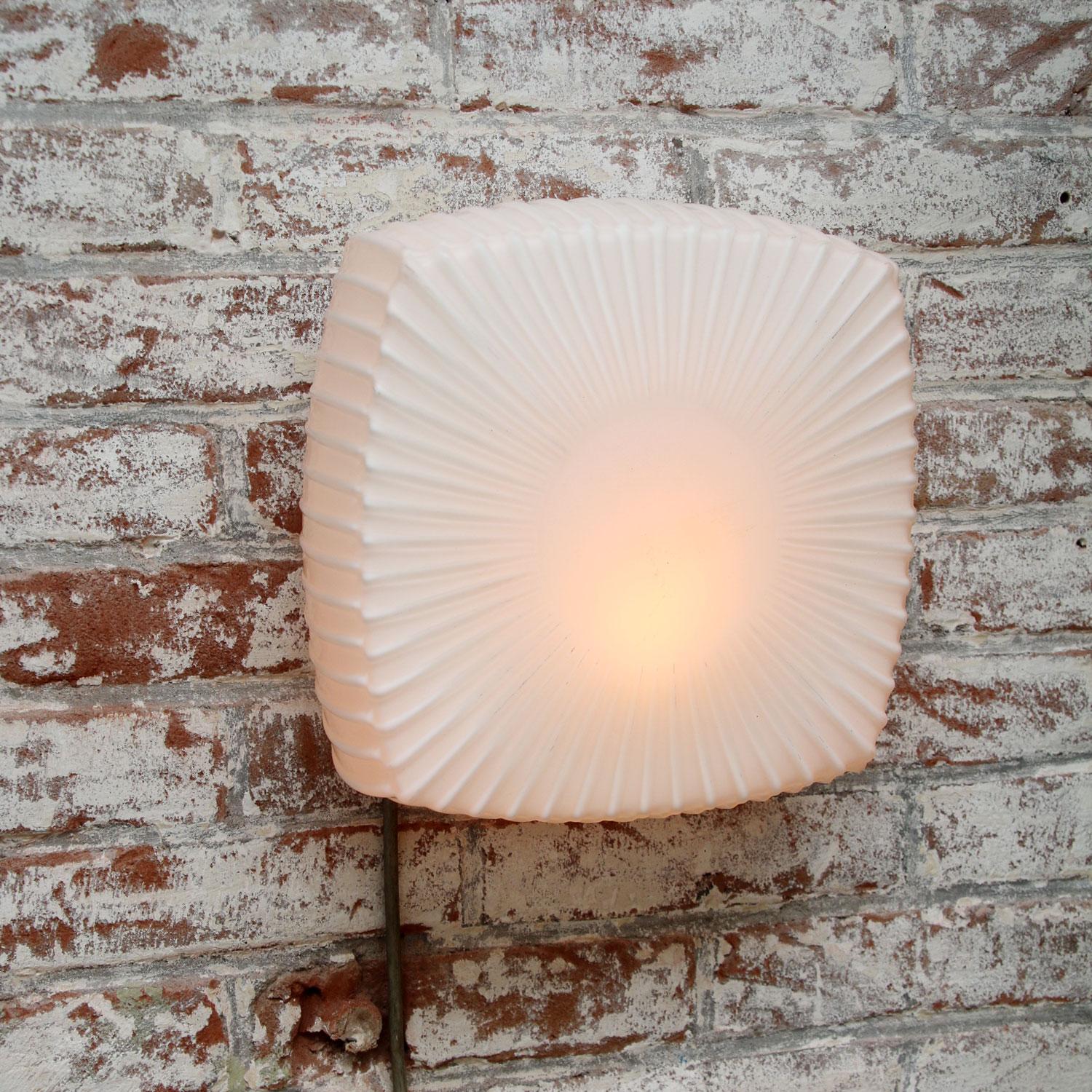 White Opaline Glass Vintage Industrial Scones Wall Lamps In Good Condition In Amsterdam, NL