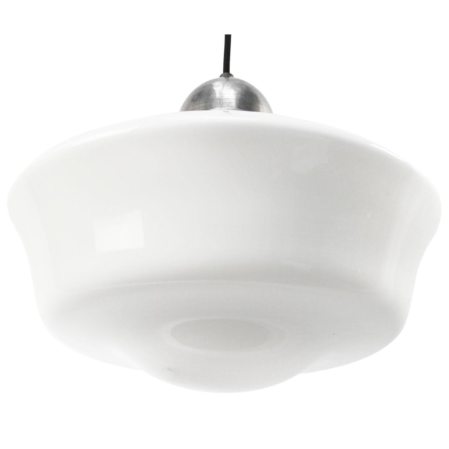 German White Opaline Glass Vintage Metal Top Pendant Lights