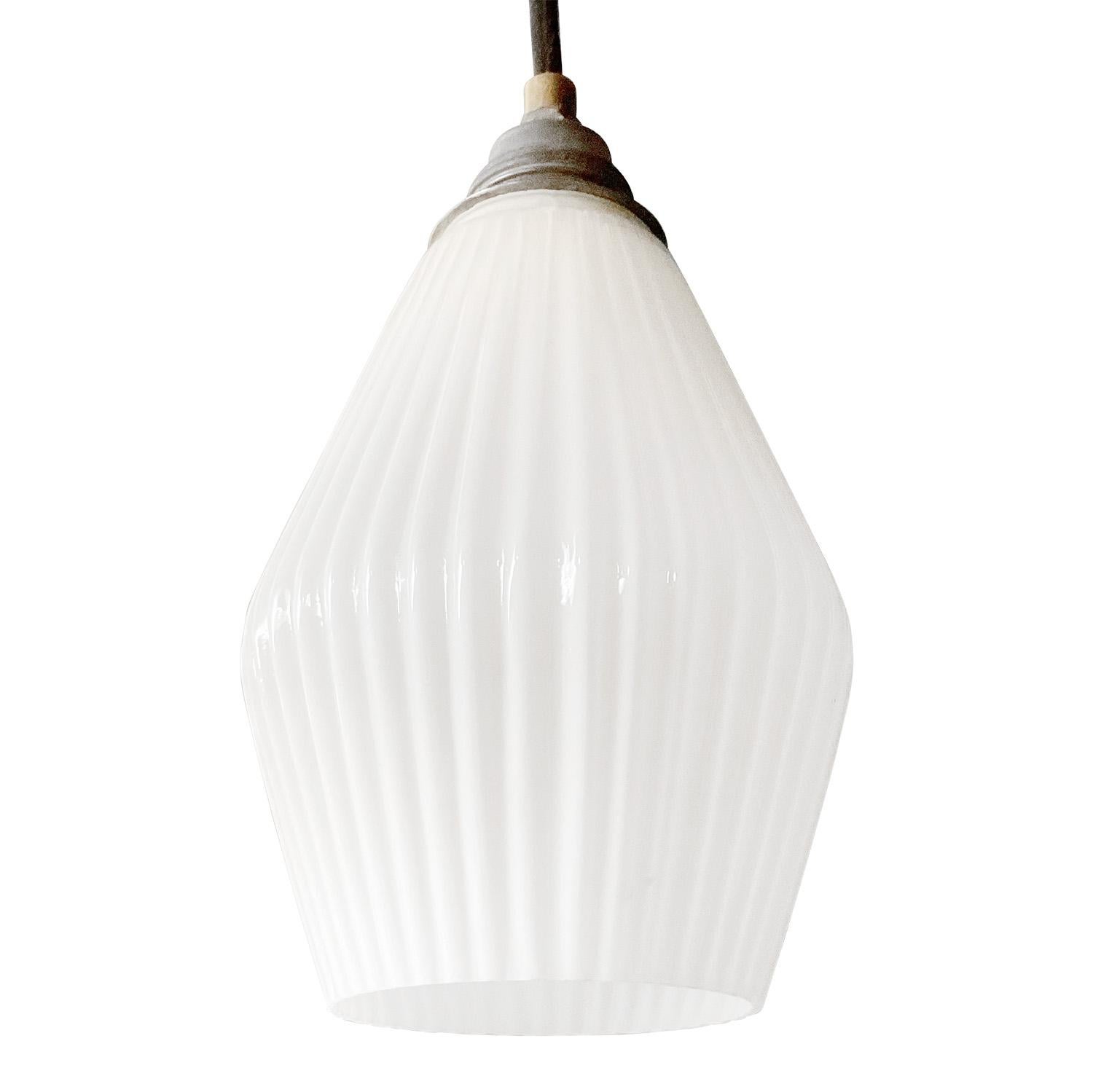 Opaline glass pendant.
2 meter black wire.

Measure: weight 0.80 kg / 1.8 lb.

Priced per individual item. All lamps have been made suitable by international standards for incandescent light bulbs, energy-efficient and LED bulbs. E26 / E27 bulb