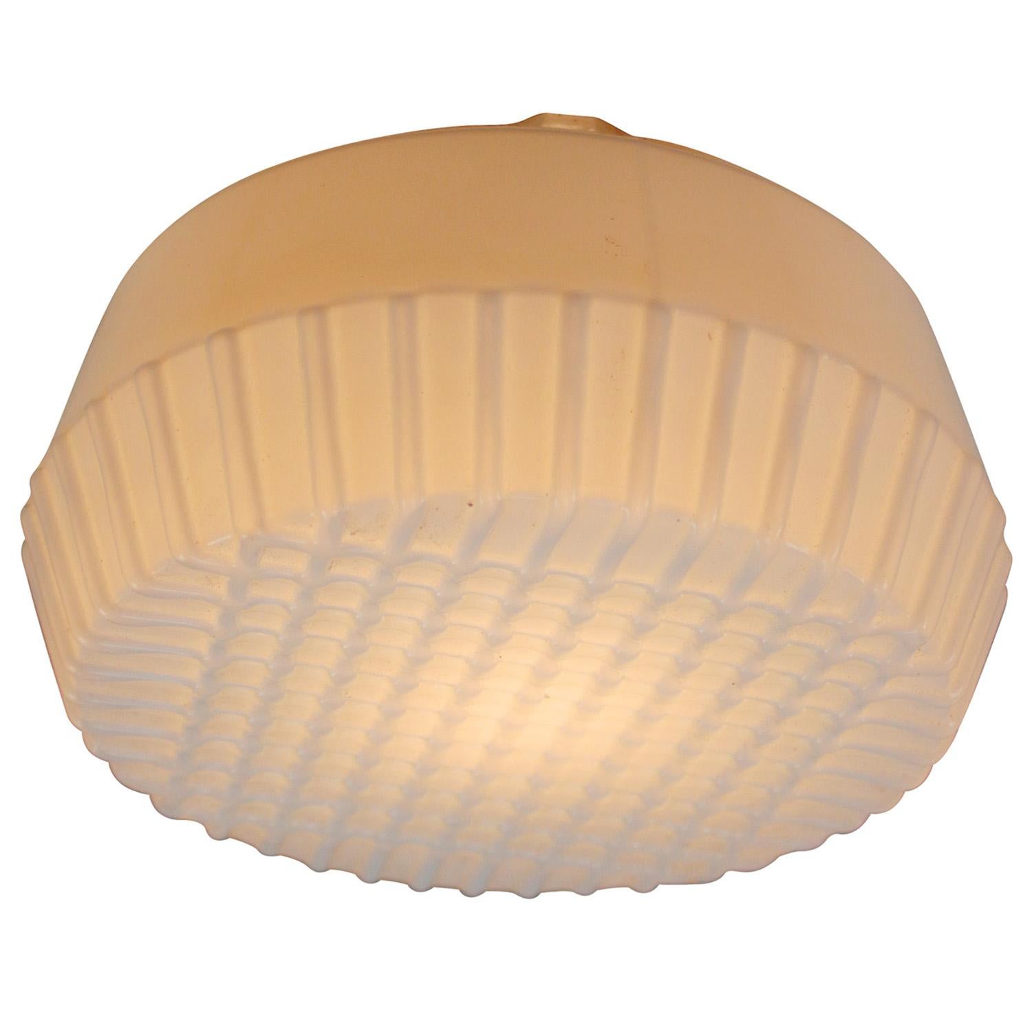 Industrial ceiling lamp.
Aluminum base with white opaline glass.

Weight: 1.10 kg / 2.4 lb

Priced per individual item. All lamps have been made suitable by international standards for incandescent light bulbs, energy-efficient and LED bulbs.