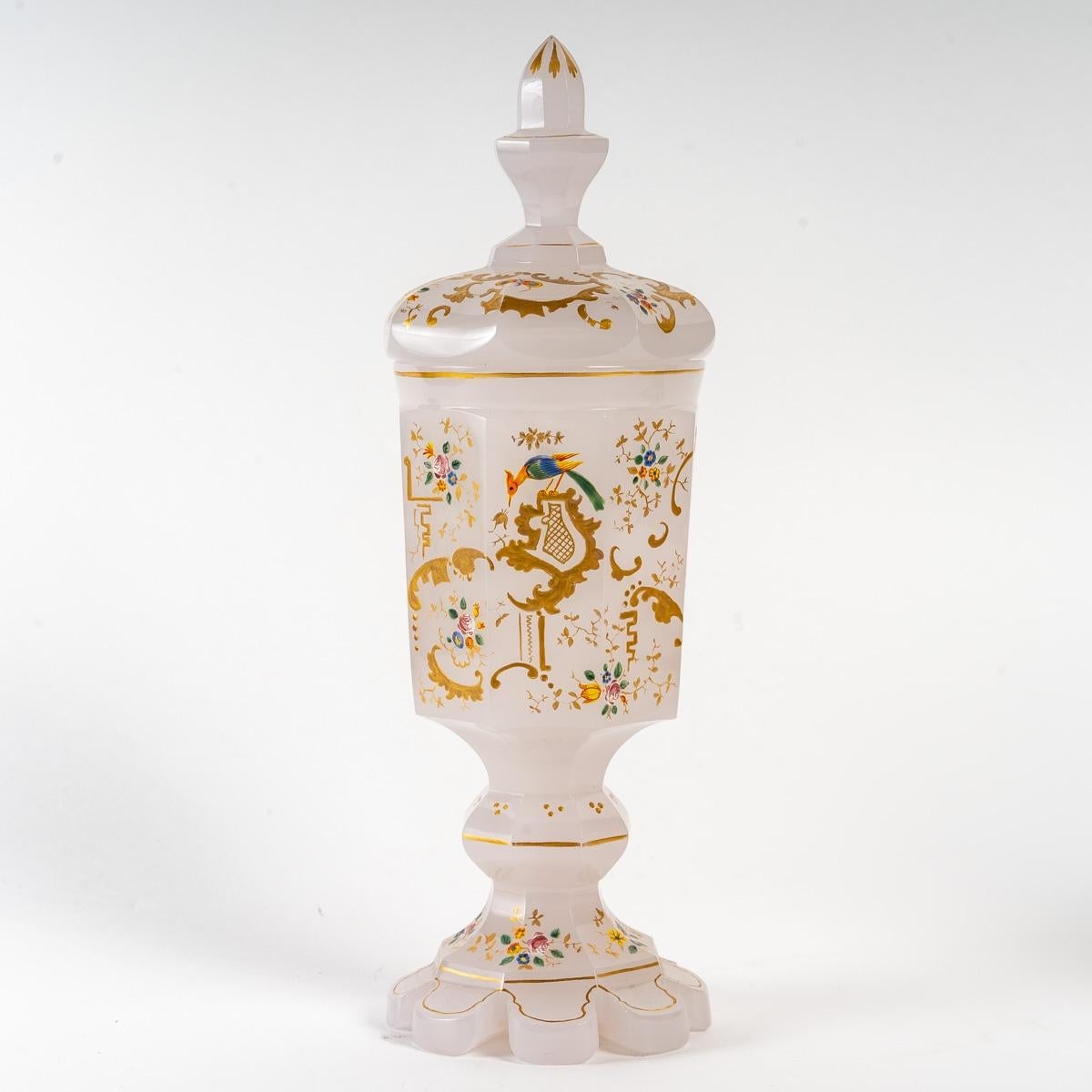 White opaline goblet, 19th century
19th century enamelled white opaline goblet.
Measures: H: 26 cm, d: 9 cm.
 