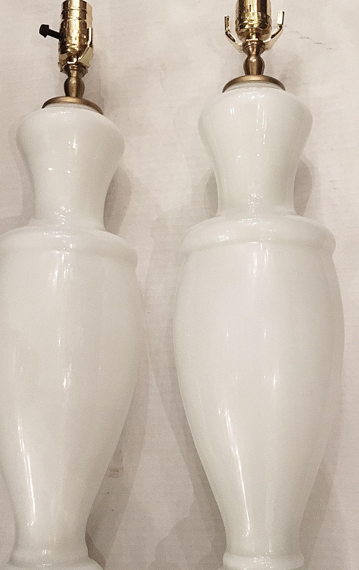 French White Opaline Lamps with Floral Decoration For Sale