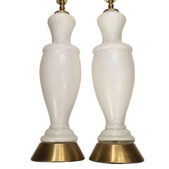 White Opaline Lamps with Floral Decoration