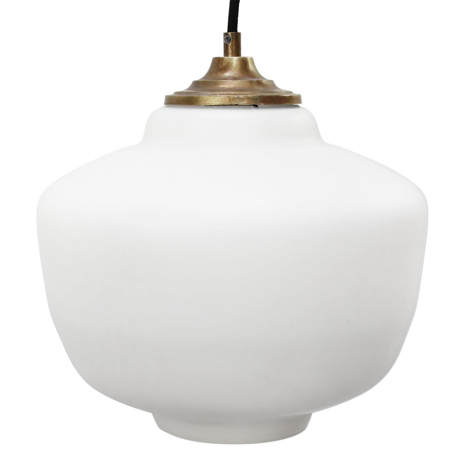 White Opaline Mat Glass Vintage Mid Century Brass Top Pendant Light In Good Condition For Sale In Amsterdam, NL