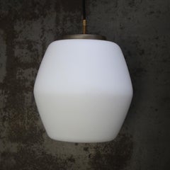 White Opaline Matt Glass Vintage Mid Century Brass Top Pendant Lights