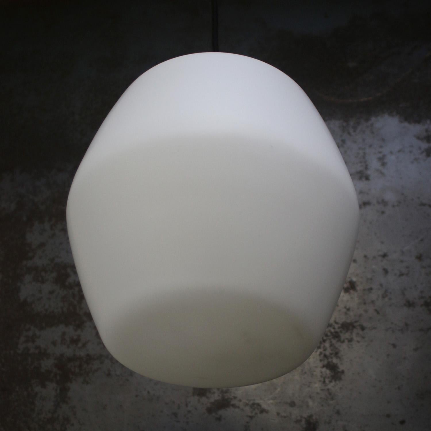 20th Century White Opaline Matt Glass Vintage Mid Century Brass Top Pendant Lights For Sale