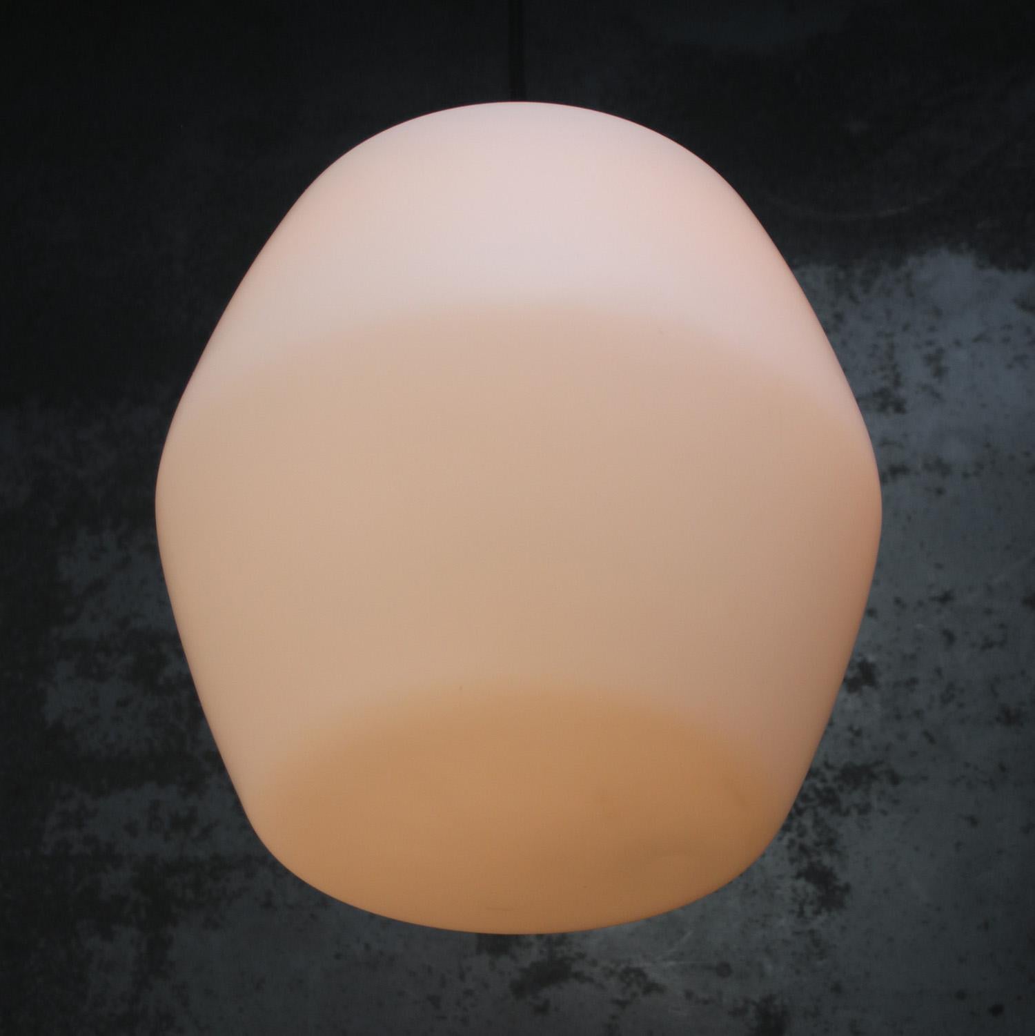 White Opaline Matt Glass Vintage Mid Century Brass Top Pendant Lights For Sale 1