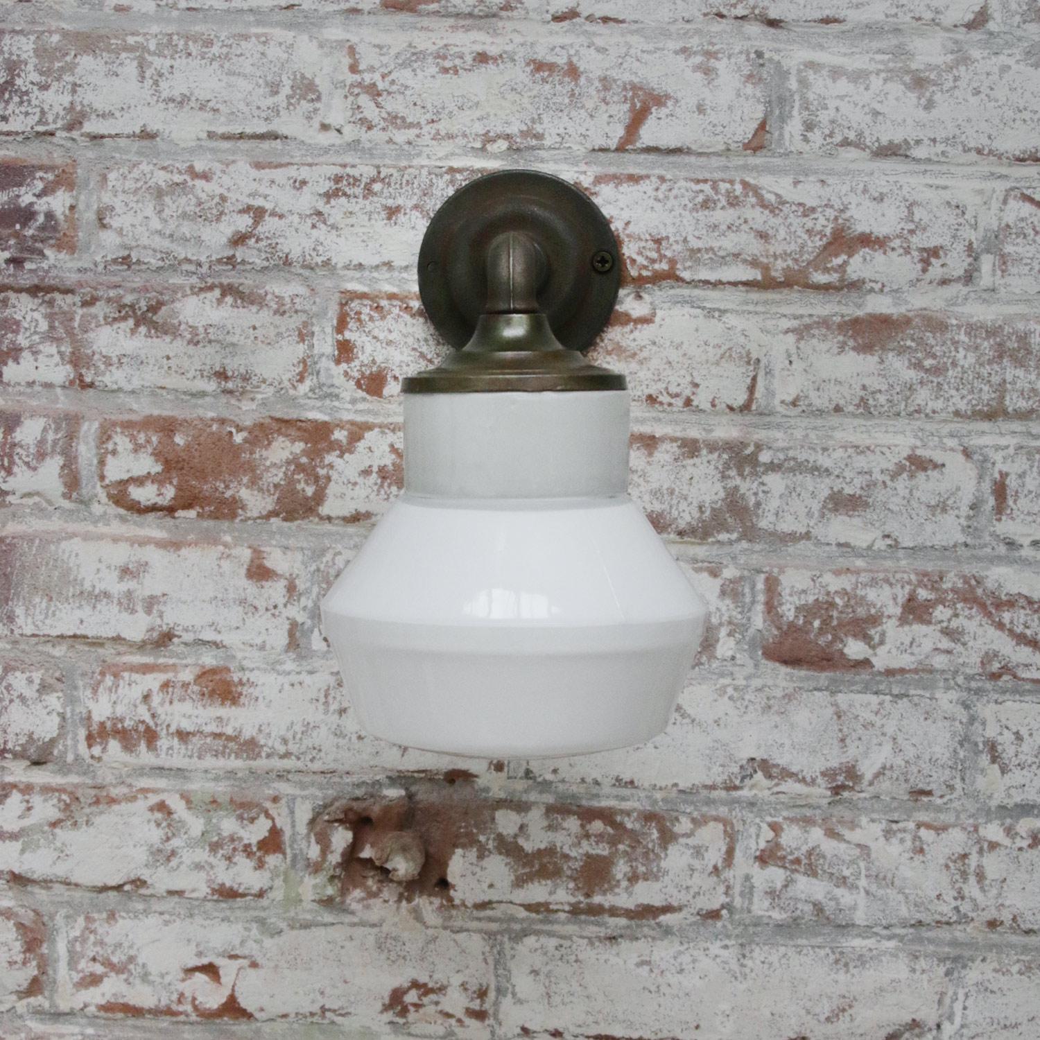 White Opaline Milk Glass Brass Vintage Cast Iron Arm Scones Wall Lights For Sale 2