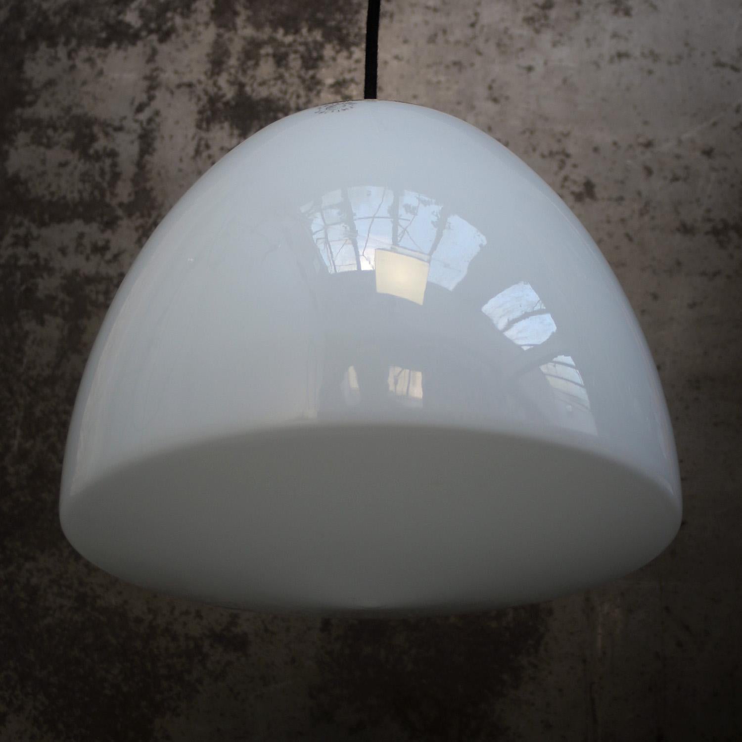 White Opaline Milk Glass Mid-century Brass Top Pendant Light by Philips, Holland For Sale 1