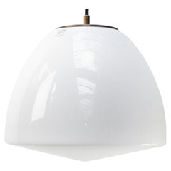 White Opaline Milk Glass Mid-century Brass Top Pendant Light by Philips, Holland