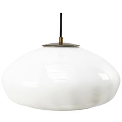 White Opaline Milk Glass Vintage Brass Top Pendant Lights