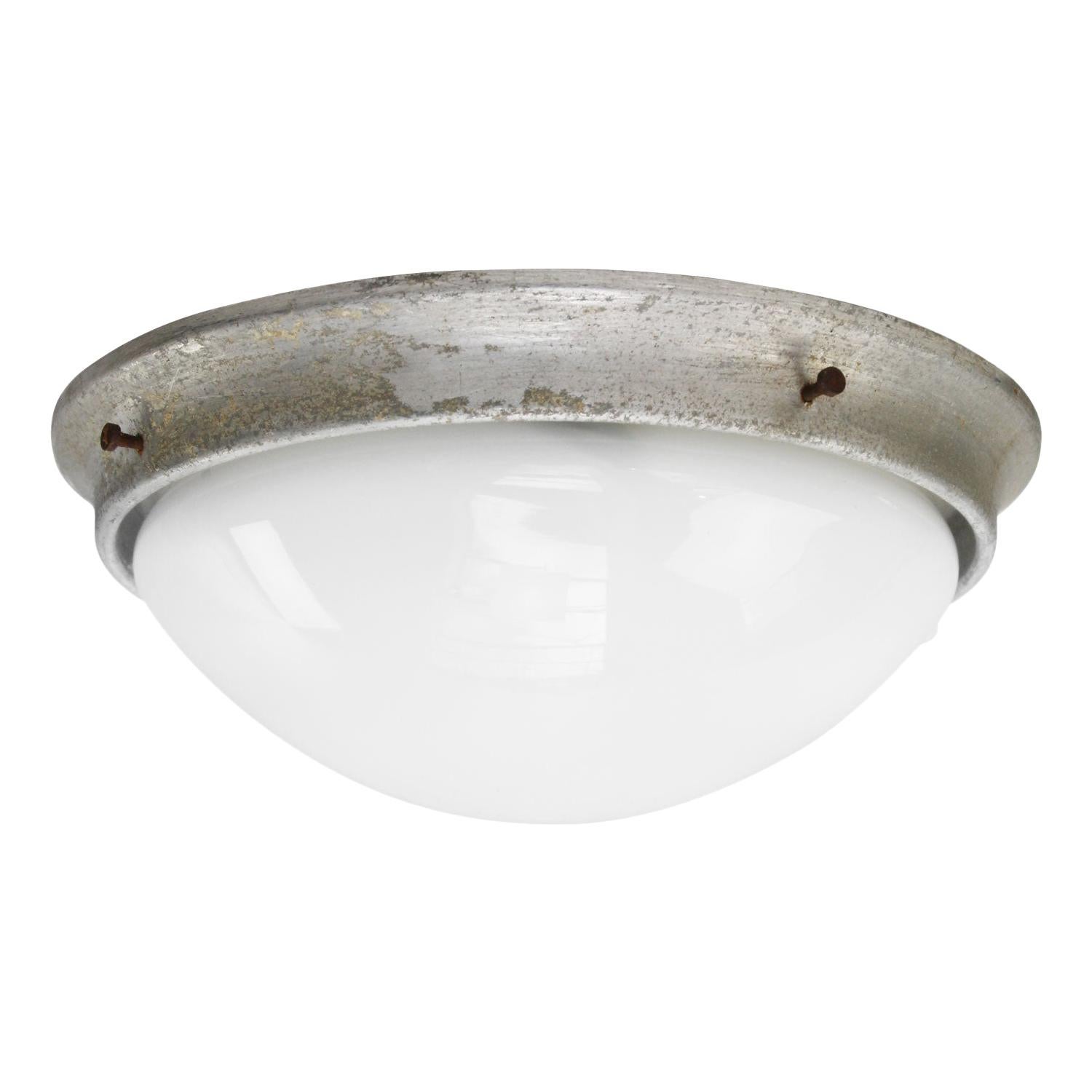 White Opaline Milk Glass Vintage Industrial Ceiling Wall Lamp Scone