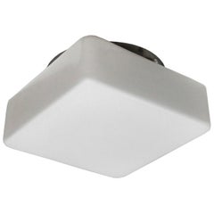 White Opaline Milk Glass Vintage Industrial Flushmount Ceiling Lamps
