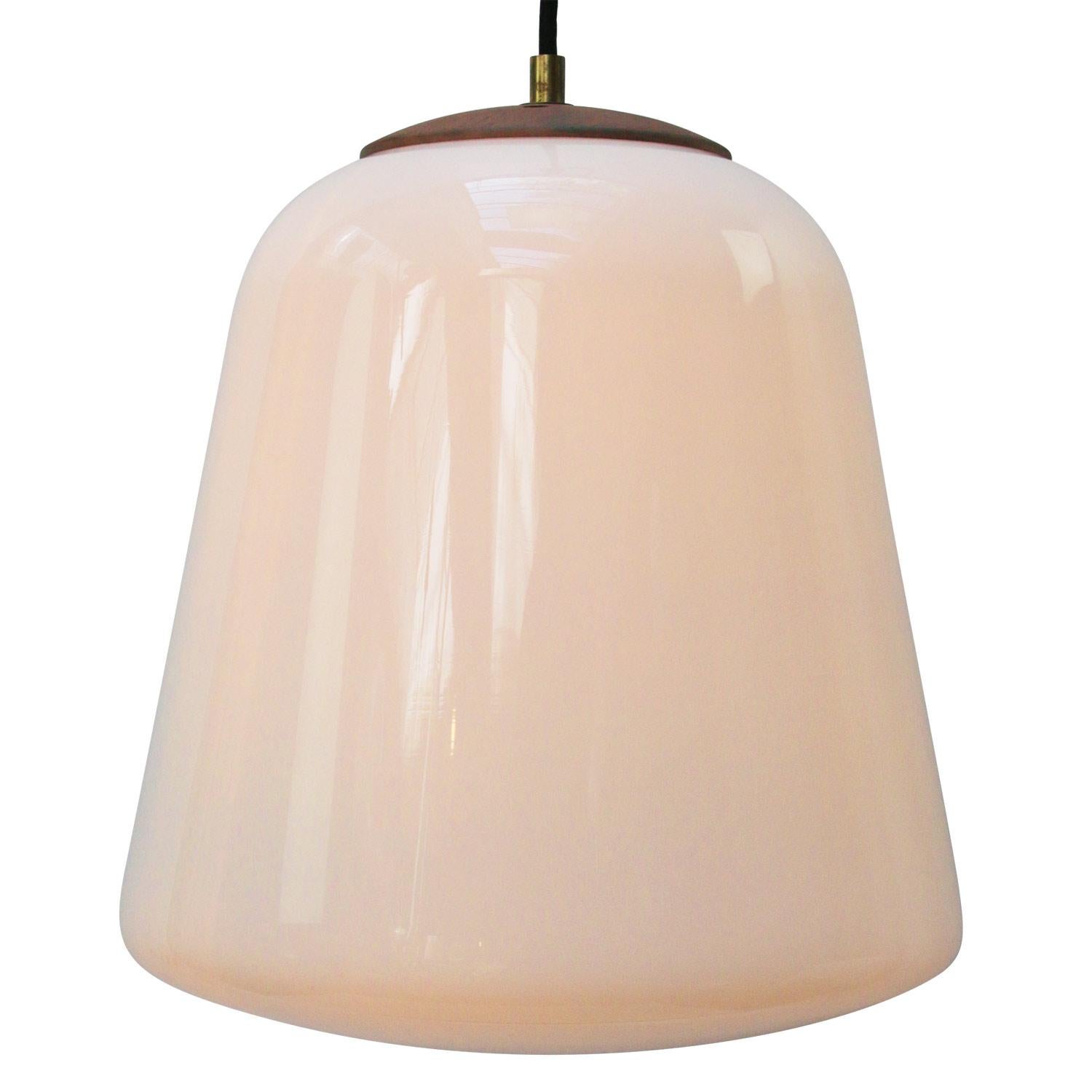 Opaline milk glass pendant.
2 meter black wire

Weight: 1.60 kg / 3.5 lb

Priced per individual item. All lamps have been made suitable by international standards for incandescent light bulbs, energy-efficient and LED bulbs. E26/E27 bulb