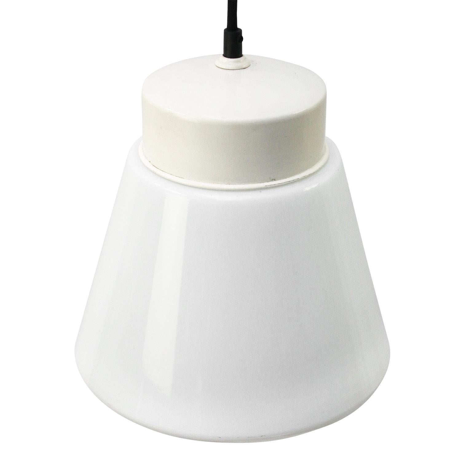 Mid-Century Modern White Opaline Milk Glass Vintage Industrial Pendant Lights by Philips