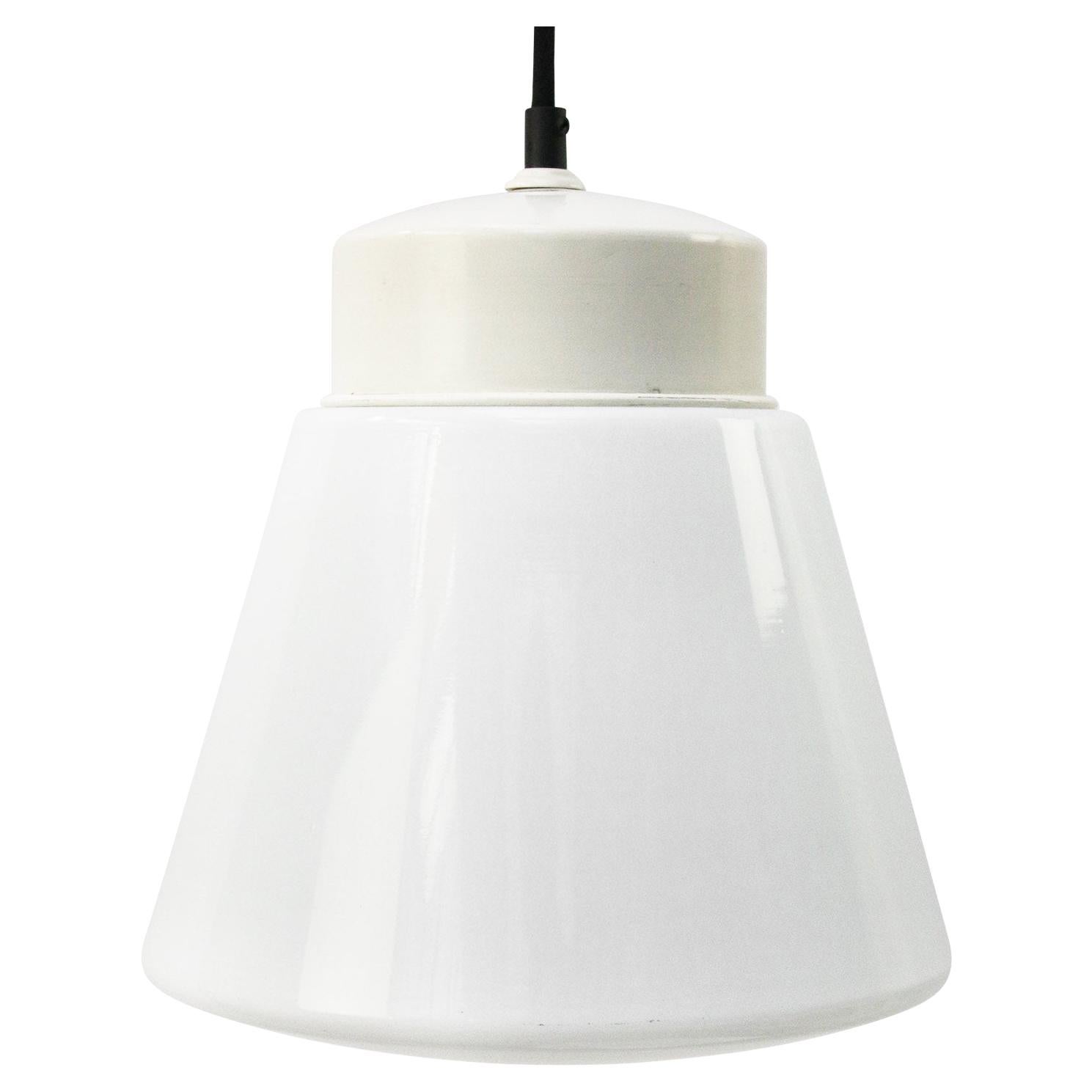 White Opaline Milk Glass Vintage Industrial Pendant Lights by Philips