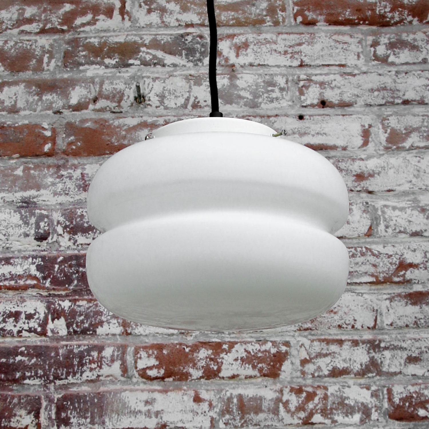 White Mat Opaline Glass Vintage Pendant Lights For Sale 4